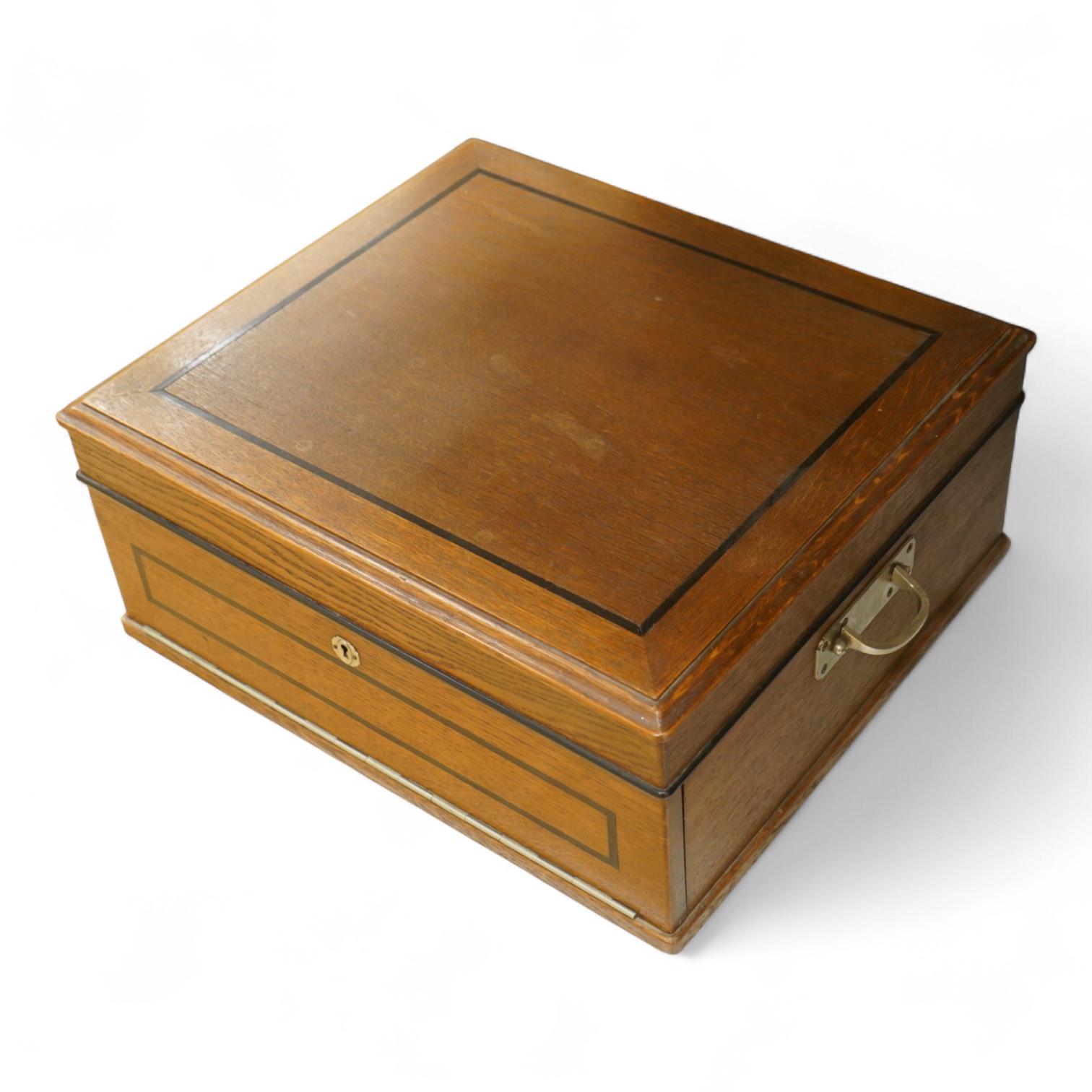 An empty two handled oak two drawer canteen fitted for cutlery, width 51.5cm.